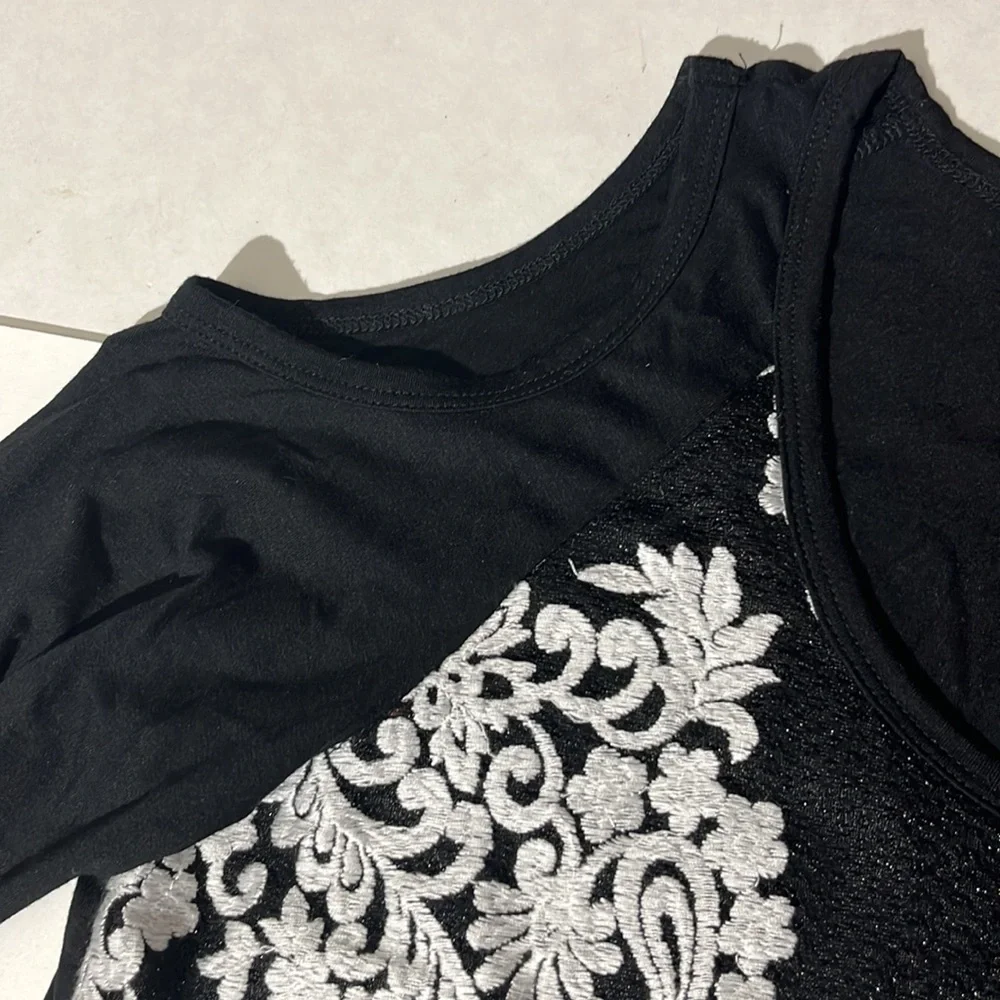 Karen Kane embroidered cold shoulder long sleeve blouse shirt top sz XL black - Picture 4 of 8